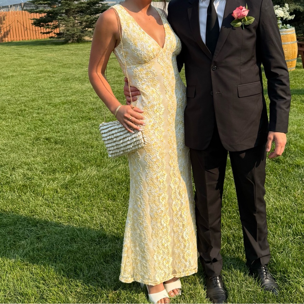 Beginning Boutique Yellow Lace Maxi Dress